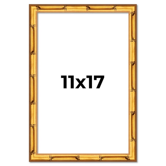 11x17 Frame Gold Bamboo Solid Wood Picture Frame | 0.75 Inch Moulding Width | Interior Frame Depth