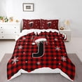 thumbnail image 3 of Homewish Christmas Monogrammed J Queen Comforter Set for Kids, Winter Snowflake Bedding Sets, Black Red Buffalo Plaid Reversible Bedding Comforter Set, Super Cozy Room Decor, 3pcs, 3 of 8