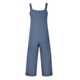 thumbnail image 4 of Linen Overalls for Women Loose Fit Summer Casual Boho Wide Leg Jumpsuit Adjustable Straps Sleeveless Cotton Linen Jumpsuits Blue 3XL, 4 of 5
