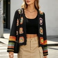 thumbnail image 6 of Otvok Granny Square Hollow Knit Cardigan, Ladies Floral Crochet Open Front Long Sleeve Cropped Boho Casual Outerwear, 6 of 7