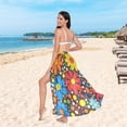 thumbnail image 6 of FORMRS Womens Long Sarong Beach Wrap Semi-Sheer Bikini Skirt Bathing Swimsuit Cover Up, Cartoon Flowers, 6 of 7