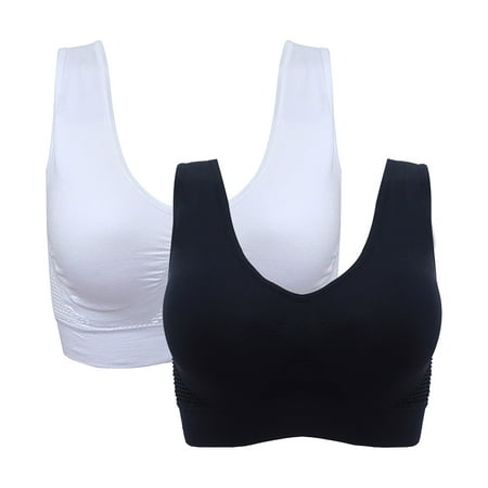 

WGOUP 2PCS Women Sports Underwear Hollow Mesh Breathable Hole Large Size Bra Vest Black(Buy 2 Get 1 Free)