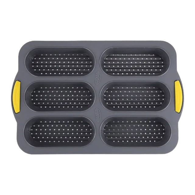 Molde para pan de silicona con 6 cavidades, antiadherente y plegable, color gris, 1 unidad, para hornear