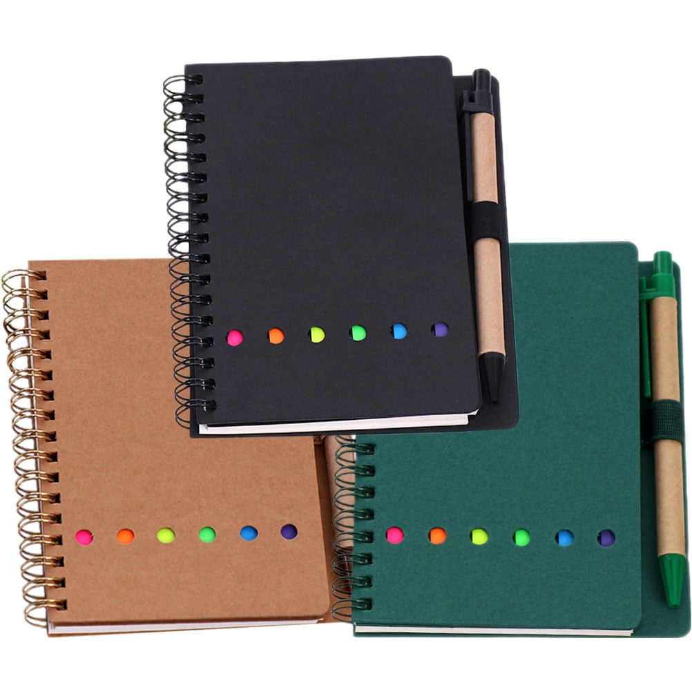 OUNONA Sticky Notebook for Writing with Iron and Cowhide Material Assorted Color 3Pcs