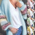 thumbnail image 2 of Aellinatey Women Autumn Warm Mohair Knitted Cardigan Candy Color Open Front Sweater Coat Striped Lantern Long Sleeve Loose Outwear, 2 of 14