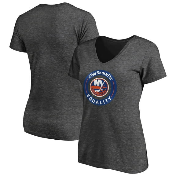 Women's Heather Gray New York Islanders #WeSkateFor V-Neck T-Shirt
