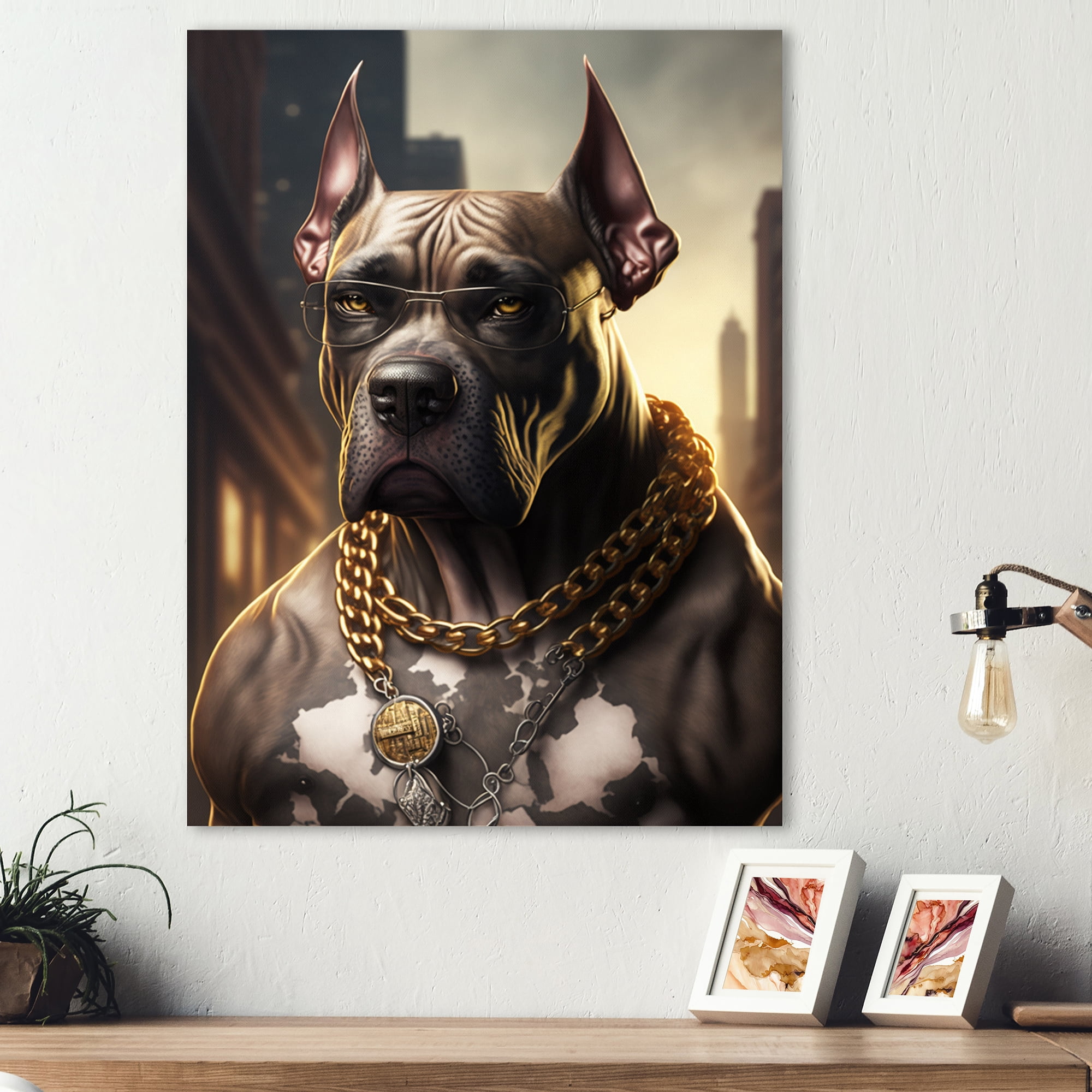 Designart Great Dane Gangster In NYC II Canvas Wall Art