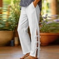 thumbnail image 2 of Women's Cotton Side Lace‑Up Split‑Hem Pants High‑Waist Elastic Waist Casual Long Trousers with Side Pockets White XL(XL), 2 of 6