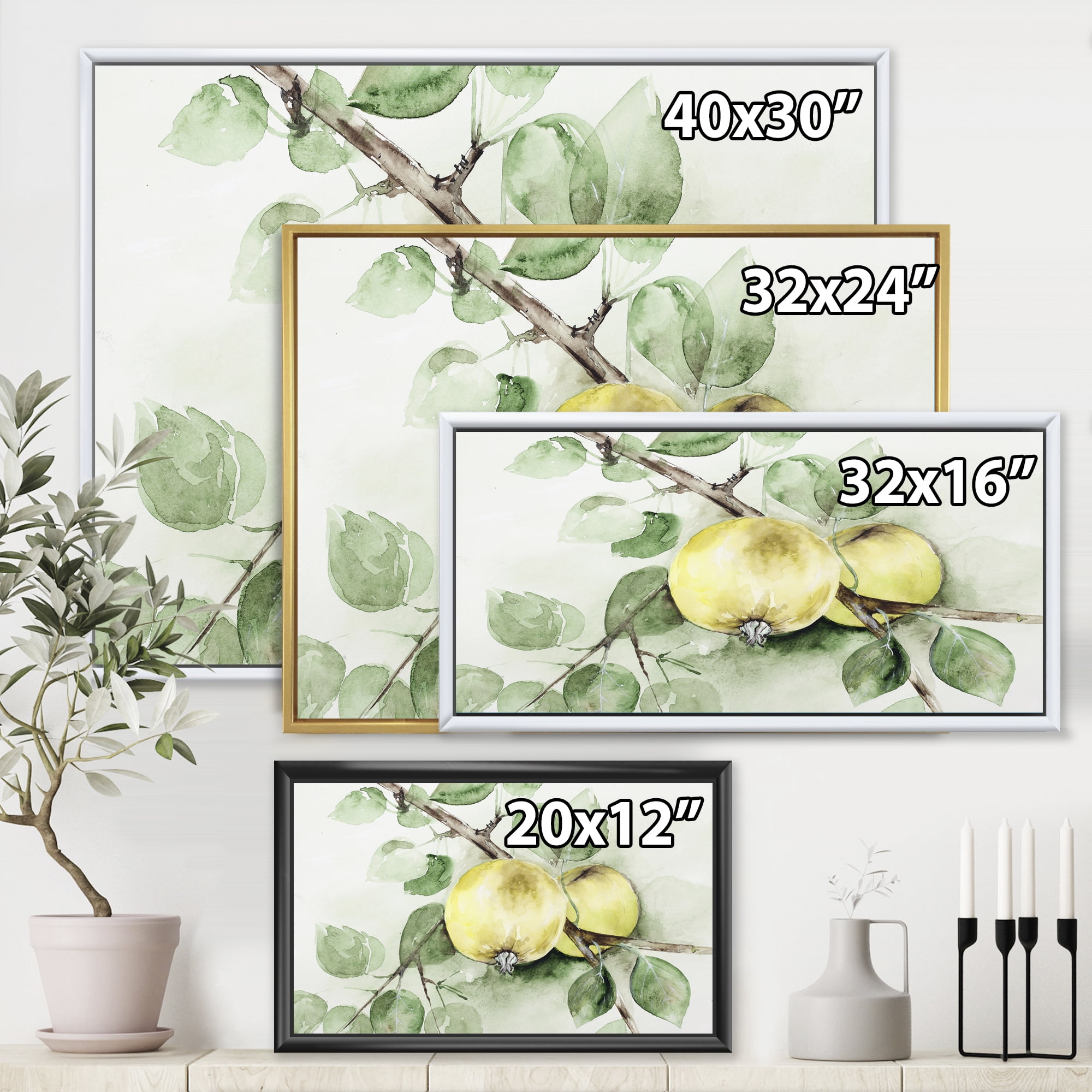 Designart 'Ancient Green Appels' Farmhouse Framed Canvas Wall Art Print