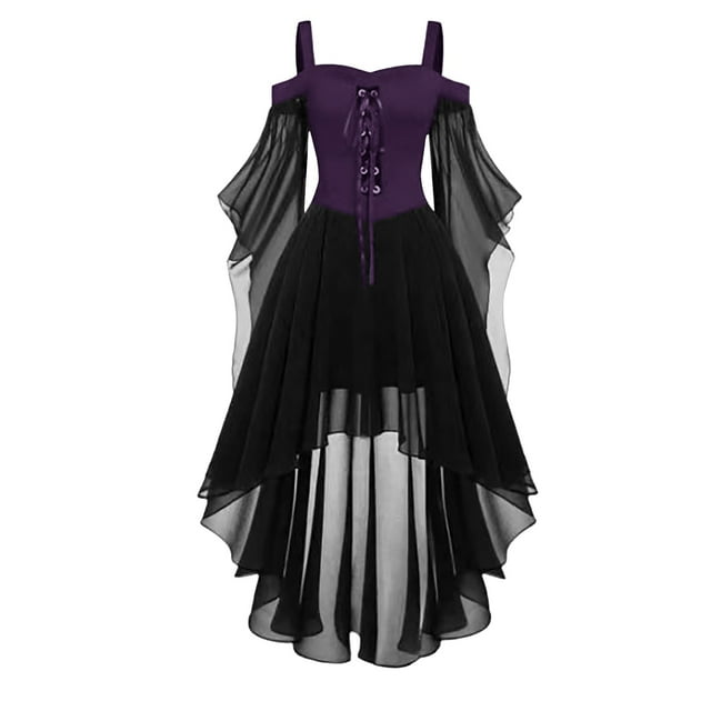 NMMUED Robes de Mascarade pour Femmes Tenues Gothiques pour Femmes Robe Vintage pour Femmes Costumes de Mascarade pour Femmes Robe Victorienne pour Femmes Robes de Mascarade Gothiques Violet Pâle L