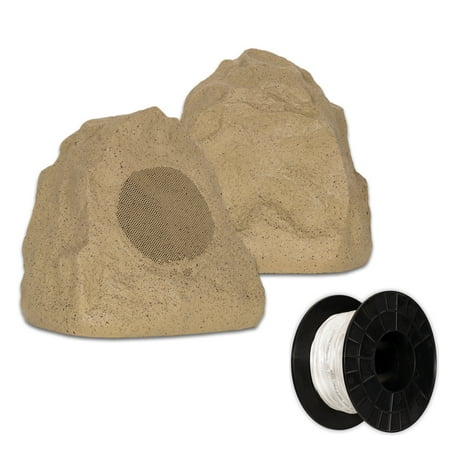 Patio Pools And Spas Theater Solutions 2R4S Outdoor Sandstone Rock 2 Speaker Set with Wire for Deck Pool Spa Patio Garden ()