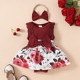 thumbnail image 2 of HCNTES Toddler Girls Outfits Short Sleeve Cartoon Print T-Shirt Tops & Elastic Shorts Sets Cute Girls Spring Summer Set kids For 6 12 18 24 Months Dailywear(L01-Wine,0-3 Months), 2 of 5