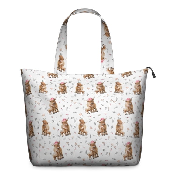 White Highland Cow Floral Pattern Travel Tote Bags for Women Carry On,Large Weekender Bags for Women Travel,Multi Functional Duffle Bag for Work,Shopping,Sports