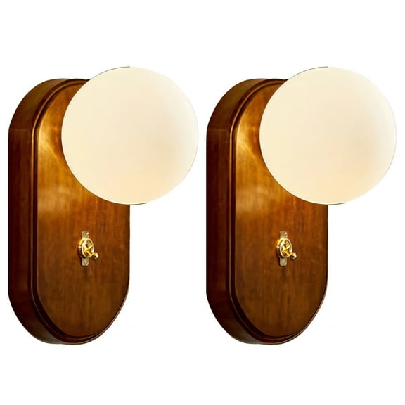 2 Pcs Set, Modern Wall Sconce, Nordic Minimalist Wooden Glass Wall Light, Adjustable Switch, G9 5W LED Bulb, Warm Light, Ideal for Bedroom, Living Room, Hallway