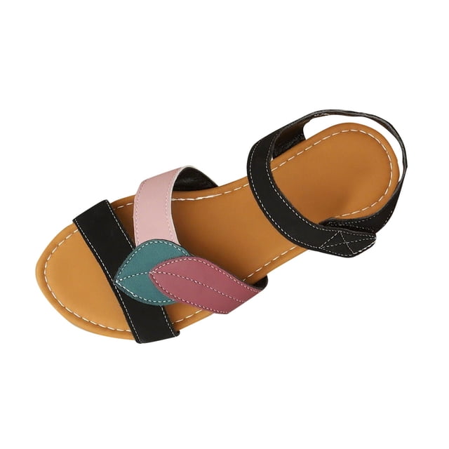 Sandales pour Femmes, Sandales Plates Décontractées avec Bride Ajustable et Semelle Coussinée, Chaussures à Enfiler d'Été Confortables pour Femmes
