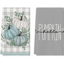 luyaa Hello Pumpkin Eucalyptus Leaves Fall Kitchen Towels Dish Towels, 18x26 Inch Autumn Thanksgiving Harvest Tea Hand Towel Set of 2