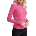 thumbnail image 3 of Suéteres Acanalados para Mujer, Lindos Suéteres de Punto de Cuello Alto, Ajustados y Cálidos Rosa Roja un Tamaño, 3 of 9