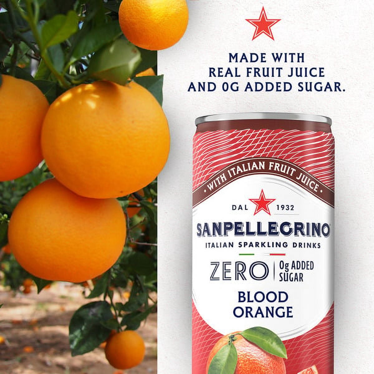 Sanpellegrino Italian Sparkling Drink, Zero Sugar, Aranciata Rossa, Orange & Blood Orange, 12 Cans