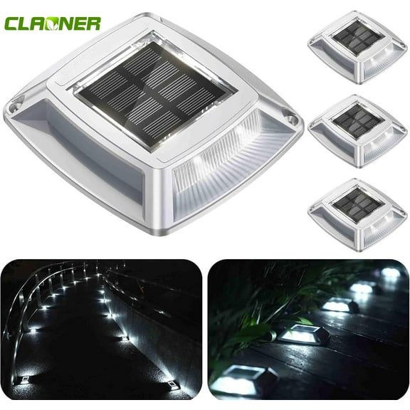 Claoner Solar Driveway Lights Outdoor Deck Lights Waterproof Driveway Markers Step Lights for Sidewalk Stair, Cold White, 4 Pack