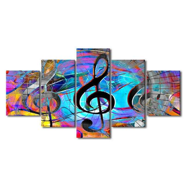 TISHIRON 5PCS Framed Canvas Wall Art Set,60"x32" Abstract Colorful Music Notes and Clef Canvas Art Decor