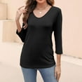 thumbnail image 7 of Up To 50% Off Basic Tee Tops 2025 Women's V Neck 3/4 Sleeve Tops Color Block/Solid Shirts Basic Summer Tees, 7 of 7