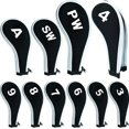 thumbnail image 1 of Funda para cabeza de palo de golf, cubierta de hierro, protección de cuello largo, impresión de números, 10 piezas, fundas para cabeza de palo de golf con cremallera, aptas para todas las marcas, 1 of 5