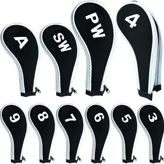 Funda para cabeza de palo de golf, cubierta de hierro, protección de cuello largo, impresión de números, 10 piezas, fundas para cabeza de palo de golf con cremallera, aptas para todas las marcas