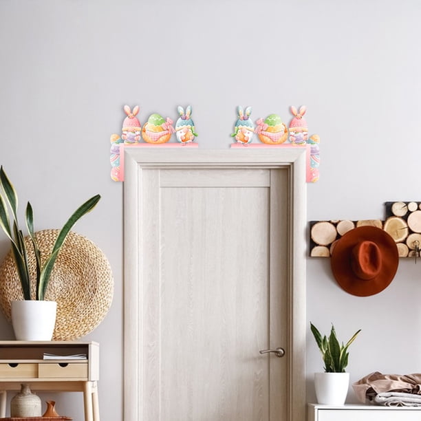 Decoraciones de marco de puerta de esquina de madera de Pascua: cajera personalizada de madera maciza, letrero de pared de Pascua impreso en 3D y decoración colgante exquisita