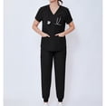thumbnail image 2 of MLQIDK Womens Scrubs Plus Size Scrub Set Stretchy V-Neck Scrub Pants and Tops Nursing Top Medical Scrubs with Pockets Black XL, 2 of 7
