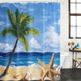 thumbnail image 3 of Summer Palm Tree Waterproof Fabric Shower Curtain,Beach Ocean Coastal Starfish Shells Waterproof Fabric Shower Curtain for Bathroom Curtains Bathtubs Hotel Shower Curtains with 12 Hooks Long 72x78in, 3 of 8