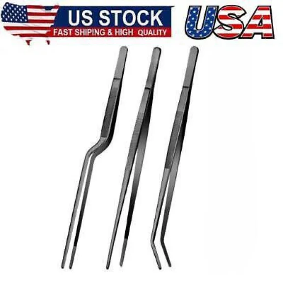 Fine Cooking Tweezers Set,Professional Stainless Steel Food Tongs,Kitchen Black