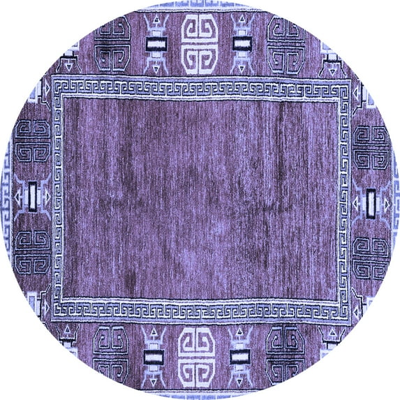 Ahgly Company Machine Washable Indoor Round Oriental Blue Modern Area Rugs, 5' Round