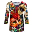 thumbnail image 4 of Tfken Mardi Gras Women Tops 3/4 Sleeve Crew Neck Print Carnival Party Women Fashion Tshirts Female Classic Outfit Red Size Xl, 4 of 5