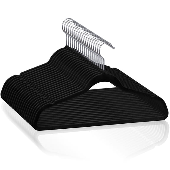 SuperDeal 100 Pack Velvet Clothes Hangers Non-Slip Slim Hangers Non-Slip Adult Suit Shirts Hangers 360° Swivel Hook, Black