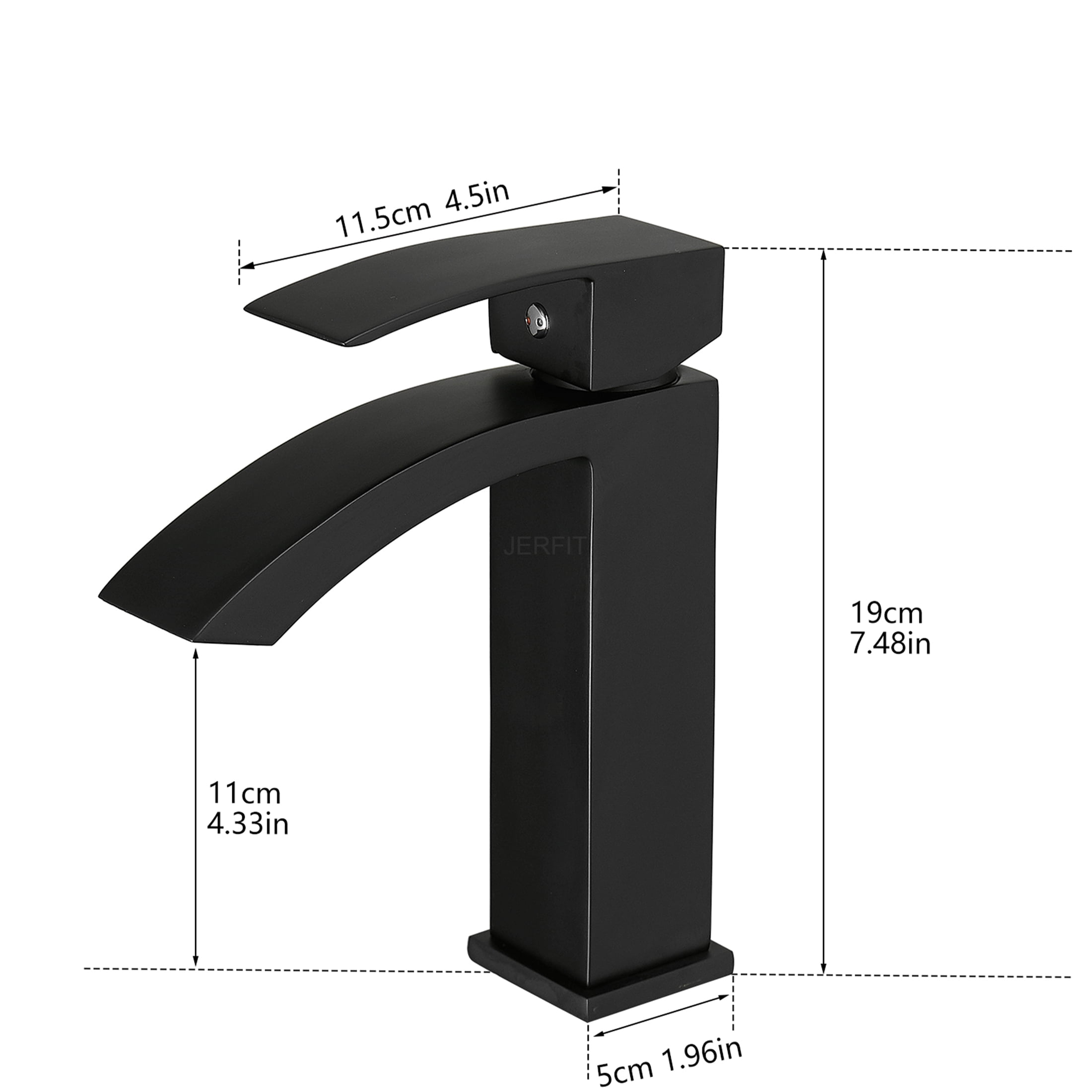 JERFIT Modern Single Handle Bathroom Faucet, Brushed Black Waterfall Vessel Sink Faucet, Single Hole Vanity Basin Tap for Bathroom, Powder Room, Guest Bath