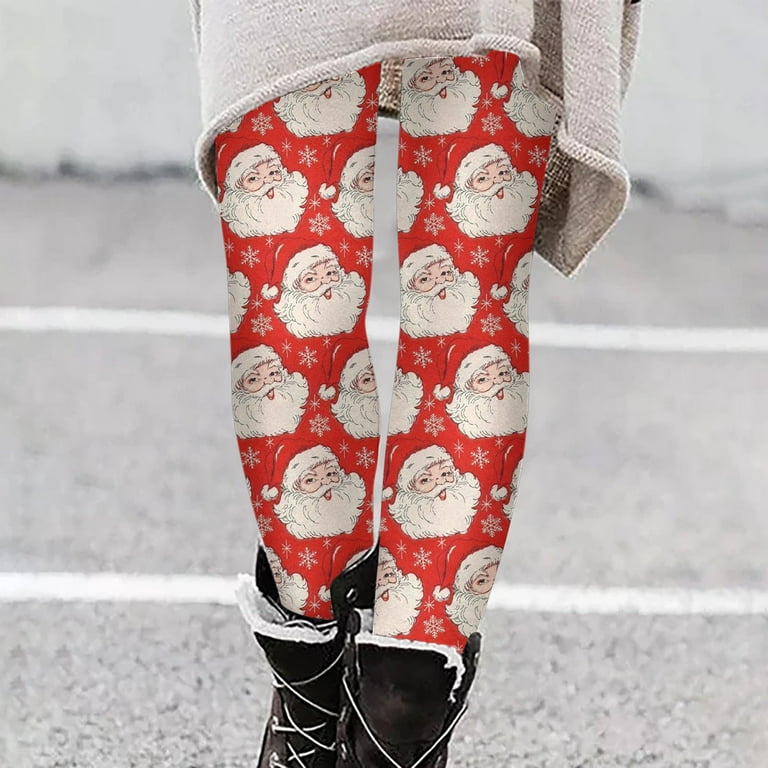 Leggings For Women Christmas Printed High Waist Stretchy Warm Thermal Pants  Elastic Legging Pants 