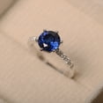 thumbnail image 2 of sapphire ring, sterling silver engagement ring, September birthstone, round cut, blue stone ring, 2 of 4