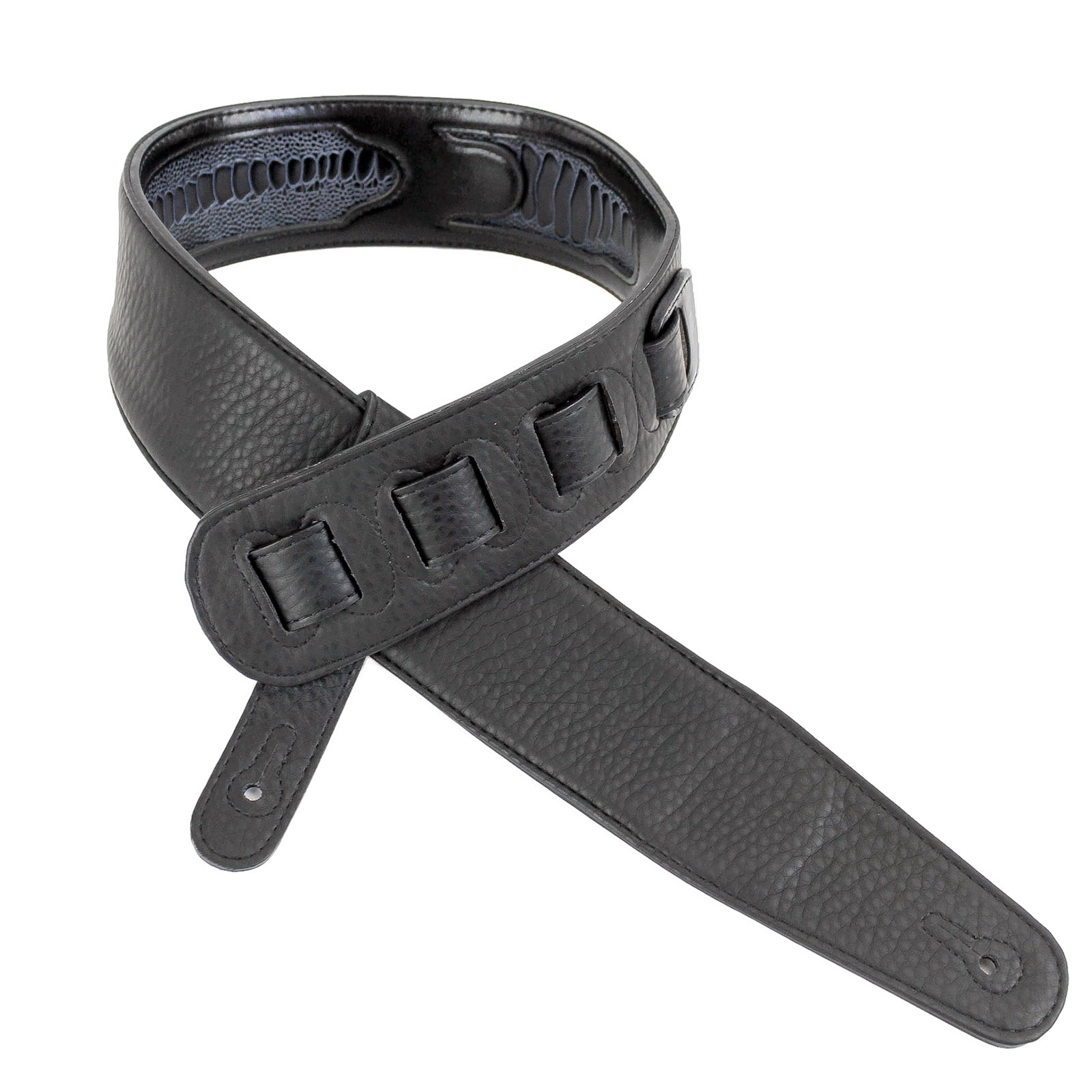Walker & Williams GC-21 Black Leather Padded Guitar Strap with Armadillo Inserts