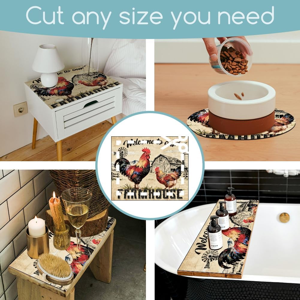 Retro Farm Rooster Laundry Room Washer Dryer Dust Cover Mat 23.6x19.7inch Welcome Cock Washing Machine Top Protector Pads Vintage