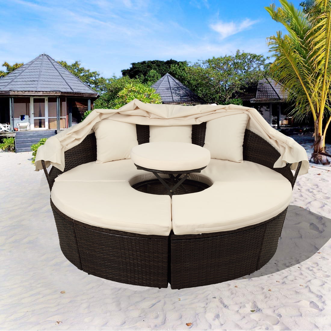 Patio Furniture Sets, Round Patio Daybed with Retractable ...
