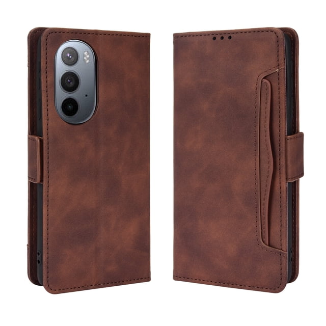 Case for Motorola Edge 30 Ultra Cover Adjustable Detachable Card Holder Magnetic closure Leather Wallet Case - Brown