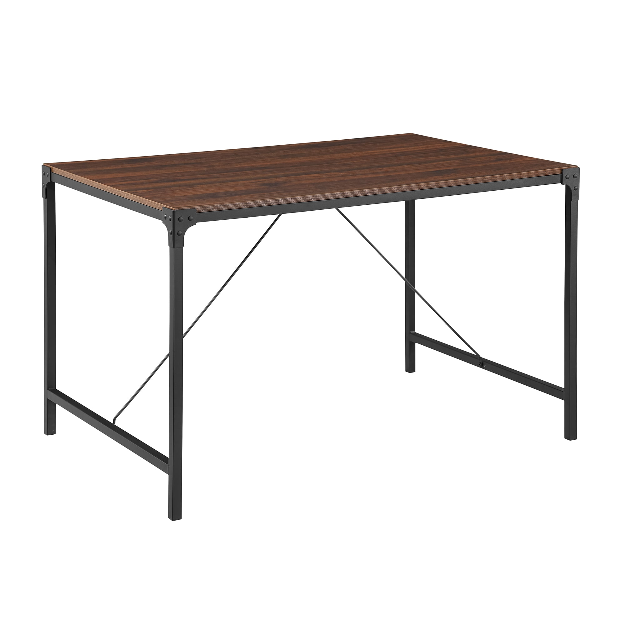 Woven Paths 48" Angle Iron Rustic Wood Dining Table, Dark Walnut