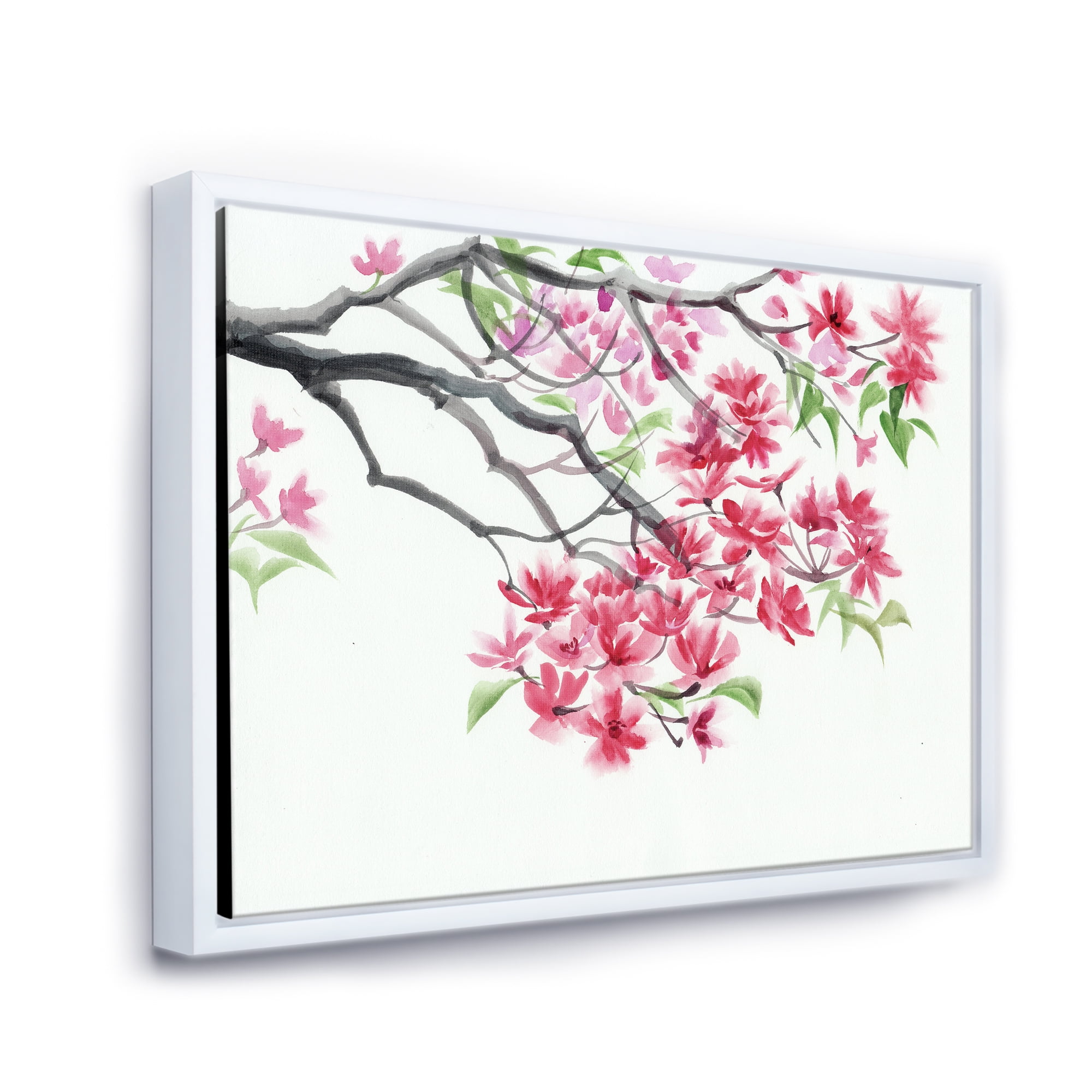 Designart 'Red Blossoming Tree On White' Traditional Framed Canvas Wall Art Print