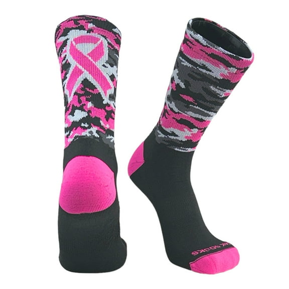 Mk Socks Camo Breast Cancer Aware Ribbon Crew Socks - Black Hot Pink
