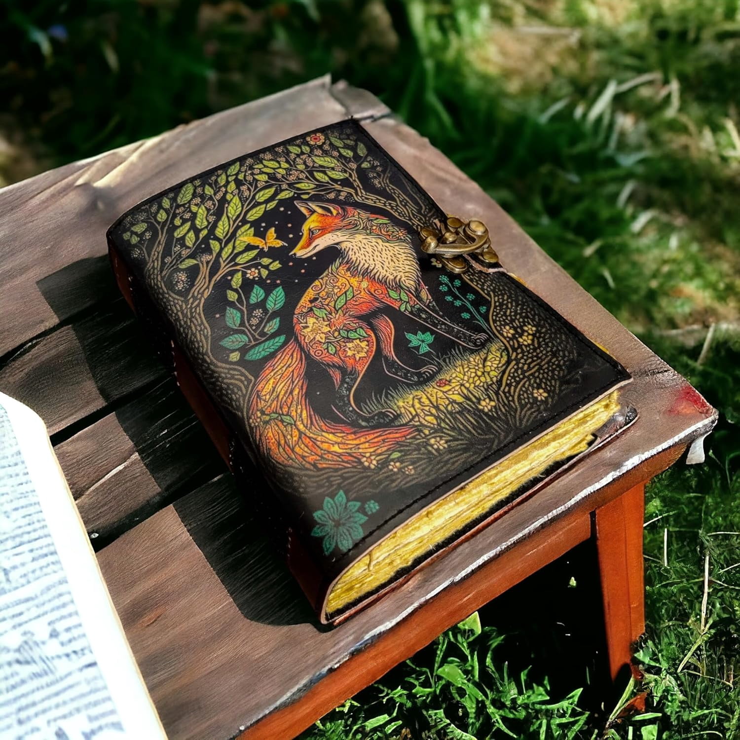 Blank Spell Book of Shadows Leather Journal with Lock Clasp Vintage Handmade Diary  Grimoire Gothic Tarot Prayer Pagan Witchcraft Supplies Wiccan Decor Notebook (13 X 10)