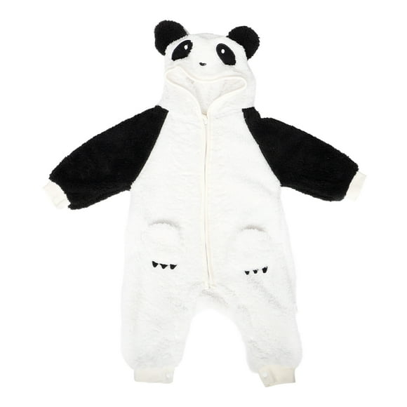 Body de invierno con diseño de panda para recién nacidos, niños y niñas, adorable ropa de felpa de manga larga, cálida y acogedora para clima frío, 73 cm