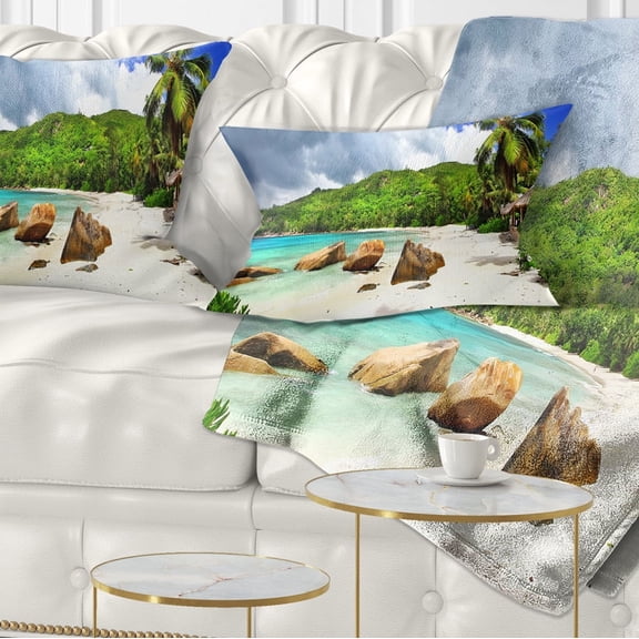 Designart Seychelles Islands Wide Panorama - Landscape Printed Throw Pillow - 12x20