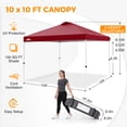 thumbnail image 3 of EAGLE PEAK 10 x 10 ft Pop Up Canopy Tent Instant Outdoor Canopy Straight Leg Shelter with Adjustable Height and Wheeled Carrying Bag, (Burgundy), 3 of 10