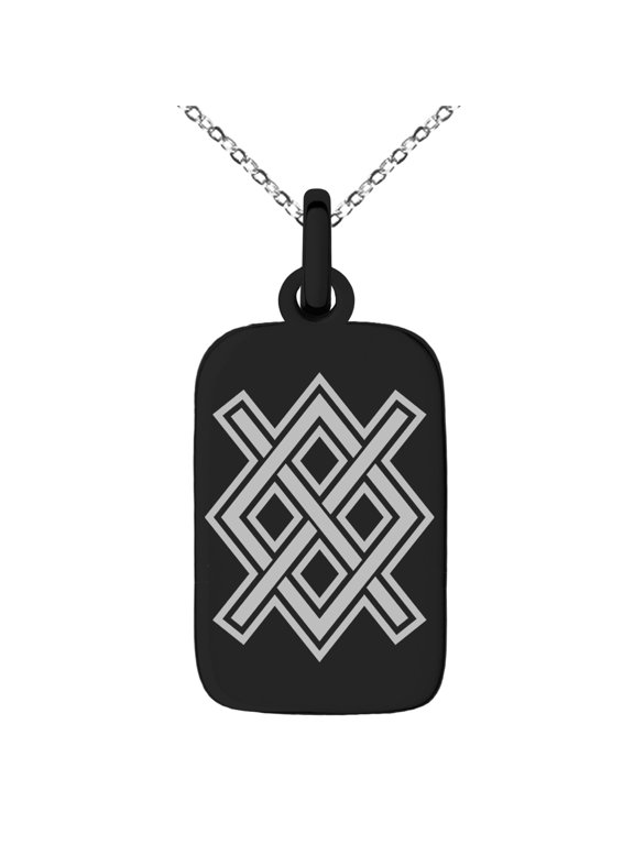 Stainless Steel Gungnir Rune Viking Norse Engraved Small Rectangle Dog Tag Charm Pendant Necklace