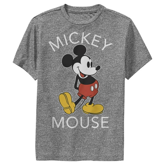 Boy's Mickey & Friends Retro Mickey Mouse Pose Performance Graphic Tee Charcoal Heather Small